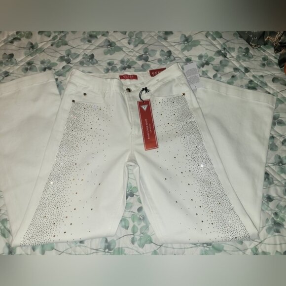 Guess Flare White Jeans with Gold Accents - Picture 7 of 14